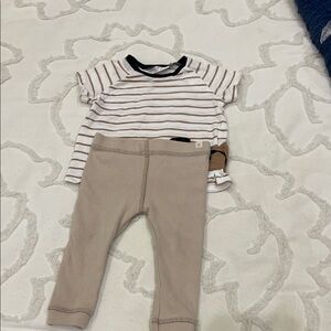 Mayoral Brown Striped Tee and Beige Pants Set